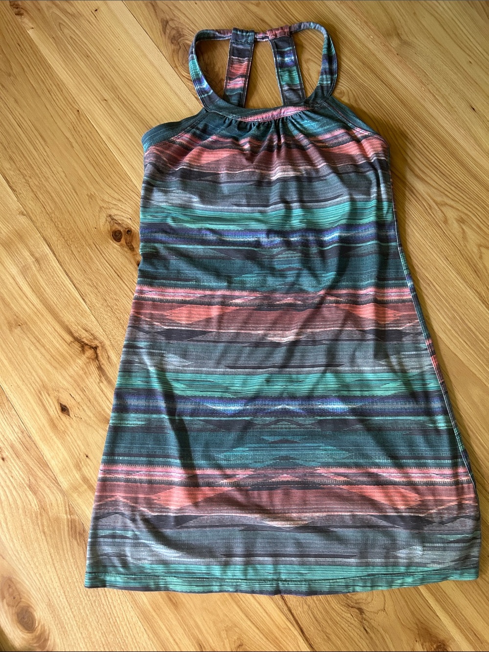 Prana Striped Halter Dress in Teal, Coral, Gray